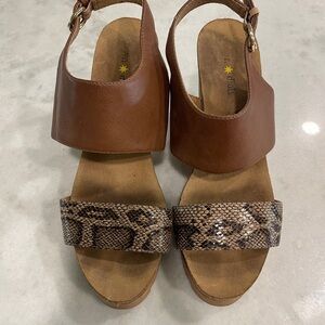 Seven Dials Brown and Snake Print Wedges